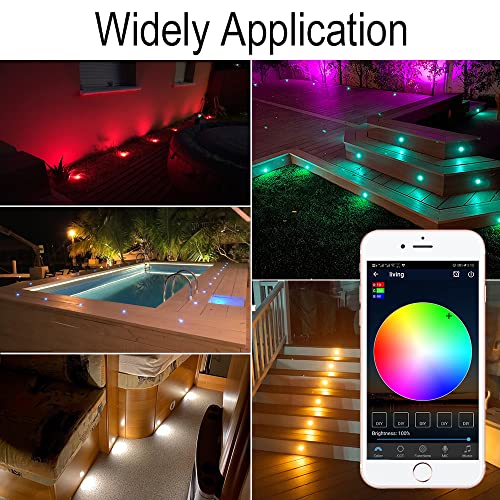 LED Deck Lights Kit, Sumaote 20pcs Φ1.22" WiFi Smart Phone Control Low Voltage Recessed RGBW Deck Lighting Inground Lights Waterproof Outdoor Garden Path Stair Landscape Decor, Black