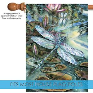 Toland Home Garden 1012328 Dragonfly and Pond Dragonfly Flag 28x40 Inch Double Sided for Outdoor Lilypad House Yard Decoration