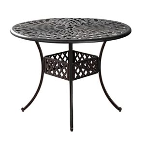 withniture 42 inch cast aluminum patio table,outdoor dining table,round patio bistro table with umbrella hole conversation table,for garden,patio,yard(antique bronze)
