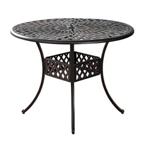 Withniture 42 Inch Cast Aluminum Patio Table,Outdoor Dining Table,Round Patio Bistro Table with Umbrella Hole Conversation Table,for Garden,Patio,Yard(Antique Bronze)