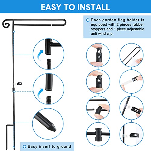 10 Pack Garden Flag Stand with Flag Stoppers and Clips, Black Powder Coated Weather Proof Garden Flag Pole Holder for Outdoor Garden Flag (Classic Style, 15.2 x 33.1 Inch)