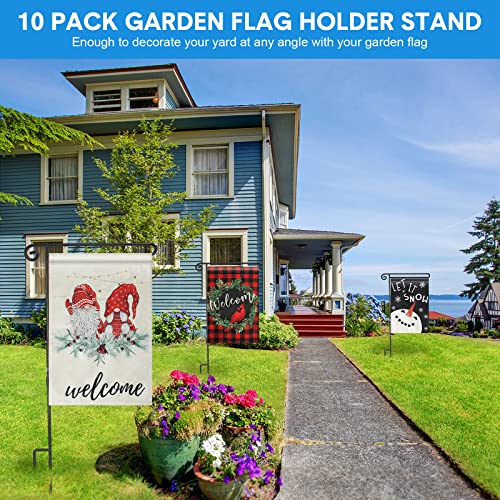 10 Pack Garden Flag Stand with Flag Stoppers and Clips, Black Powder Coated Weather Proof Garden Flag Pole Holder for Outdoor Garden Flag (Classic Style, 15.2 x 33.1 Inch)