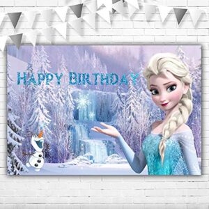 youran happy birthday backdrop for girls toddler 5×3 winter onederland princess elsa background for kids one year old snow olaf 1st birthday backdrops for party