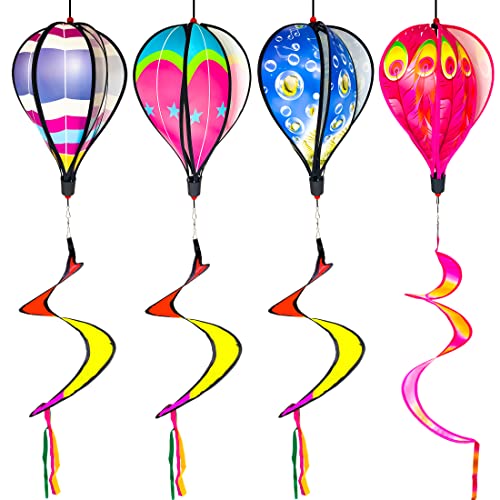 4PCS Hot Air Balloon Wind Spinners Colorful Rainbow Wind Spinner Fish Bubble Peacock Spinner Garden Rotating Wind Socks Pinwheels Wind Twister Spiral Spinner Hanging for Yard and Garden Outdoor Decor