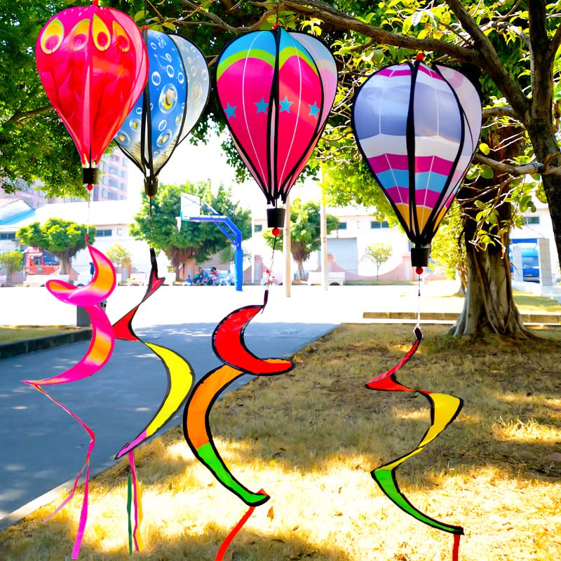 4PCS Hot Air Balloon Wind Spinners Colorful Rainbow Wind Spinner Fish Bubble Peacock Spinner Garden Rotating Wind Socks Pinwheels Wind Twister Spiral Spinner Hanging for Yard and Garden Outdoor Decor