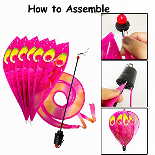 4PCS Hot Air Balloon Wind Spinners Colorful Rainbow Wind Spinner Fish Bubble Peacock Spinner Garden Rotating Wind Socks Pinwheels Wind Twister Spiral Spinner Hanging for Yard and Garden Outdoor Decor