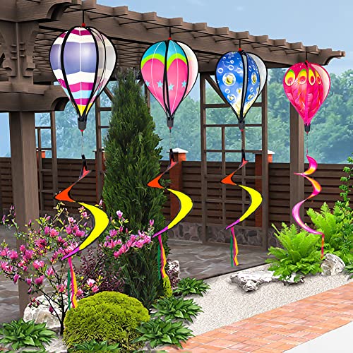 4PCS Hot Air Balloon Wind Spinners Colorful Rainbow Wind Spinner Fish Bubble Peacock Spinner Garden Rotating Wind Socks Pinwheels Wind Twister Spiral Spinner Hanging for Yard and Garden Outdoor Decor