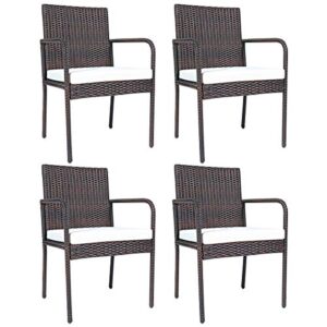 happygrill 4 pieces patio dining chairs rattan wicker chairs with padded sponge cushion, lightweight dining chairs with high back curved armrests for garden poolside lawn backyard