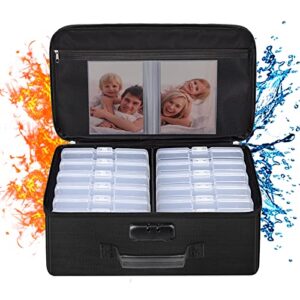 engpow fireproof photo storage box with 12 inner 4″ x 6″ photo case(clear), photo box organizer with lock,collapsible portable photo storage containers with handle for photos,picture,valuables