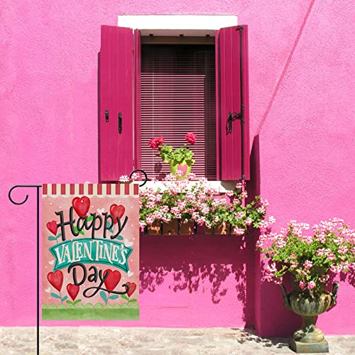 Covido Home Decorative Happy Valentine's Day Love Garden Flag, Pink Heart Yard Anniversary Outside Decorations, Wedding Engagement Outdoor Small Decor Double Sided 12x18