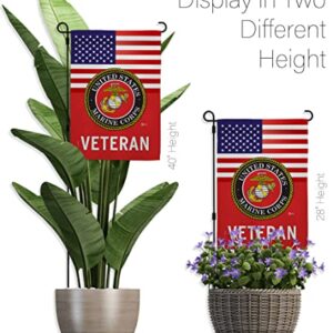 US Marine Corps Veteran Garden Flag - Set with Stand Armed Forces USMC Semper Fi United State American Military Retire Official - House Banner Small Yard Gift Double-Sided Made in USA 13 X 18.5