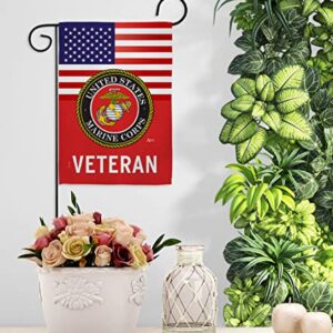 US Marine Corps Veteran Garden Flag - Set with Stand Armed Forces USMC Semper Fi United State American Military Retire Official - House Banner Small Yard Gift Double-Sided Made in USA 13 X 18.5