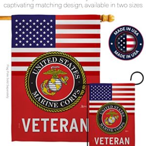 US Marine Corps Veteran Garden Flag - Set with Stand Armed Forces USMC Semper Fi United State American Military Retire Official - House Banner Small Yard Gift Double-Sided Made in USA 13 X 18.5