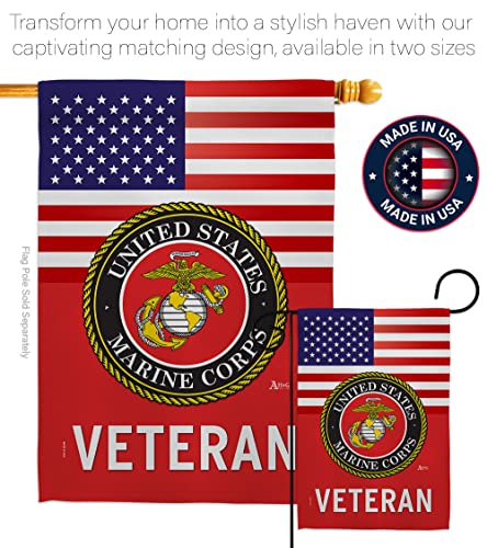 US Marine Corps Veteran Garden Flag - Set with Stand Armed Forces USMC Semper Fi United State American Military Retire Official - House Banner Small Yard Gift Double-Sided Made in USA 13 X 18.5