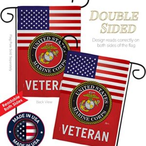 US Marine Corps Veteran Garden Flag - Set with Stand Armed Forces USMC Semper Fi United State American Military Retire Official - House Banner Small Yard Gift Double-Sided Made in USA 13 X 18.5