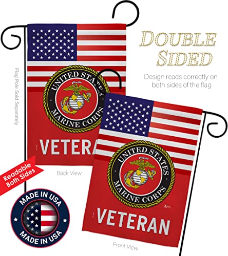 US Marine Corps Veteran Garden Flag - Set with Stand Armed Forces USMC Semper Fi United State American Military Retire Official - House Banner Small Yard Gift Double-Sided Made in USA 13 X 18.5