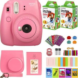 fujifilm instax mini 9 instant camera + fujifilm instax mini film (20 sheets) bundle with deals number one accessories including carrying case, color filters, kids photo album + more (flamingo pink)