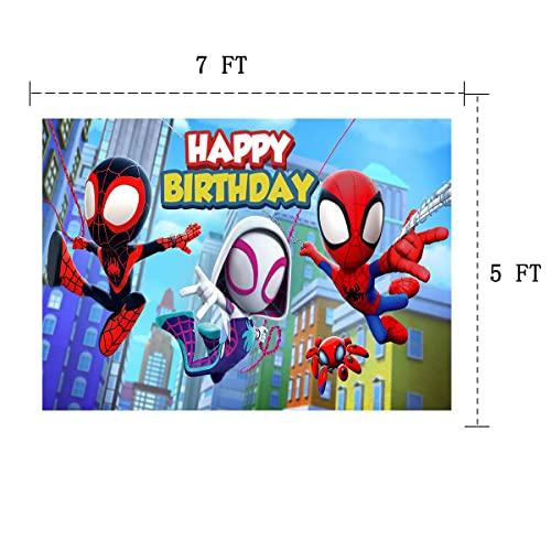 Spidey and His Amazing Friends Backdrop, Cartoon Spider Themed Photography Backdrops for Girl Kids Happy Birthday Party Photo Background (7x5FT)