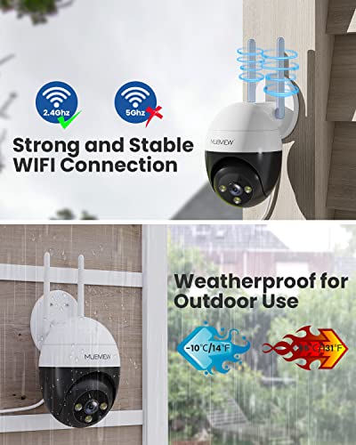 MUBVIEW 2K Security Camera Outdoor, Security Cameras with 360° PZT View, 2.4G WiFi Wired Home Surveillance Cameras, Color Night Vision, Motion Detection, Siren, 2 Way Talk, 24/7, Works with Alexa