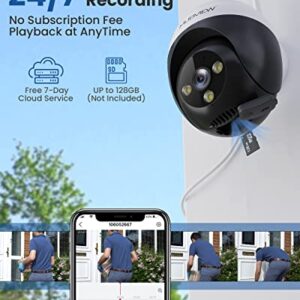 MUBVIEW 2K Security Camera Outdoor, Security Cameras with 360° PZT View, 2.4G WiFi Wired Home Surveillance Cameras, Color Night Vision, Motion Detection, Siren, 2 Way Talk, 24/7, Works with Alexa