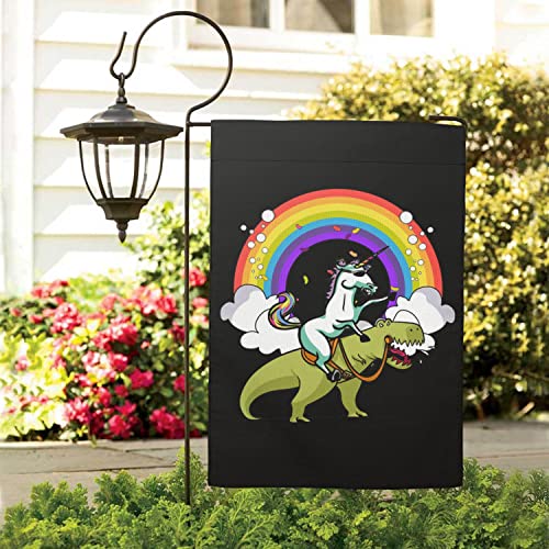 Funny Unicorn Riding T-Rex Dinosaur Rainbow Garden Flag Yard Home Flag 18 x 12.5 Inch