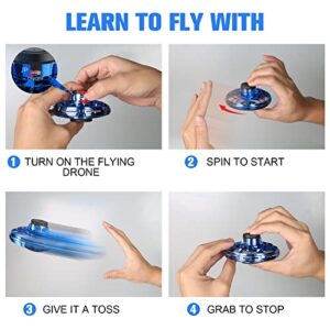 GOOLY Flying Spinner Mini Drone, Hand Operated Drones for Kids Adults, Flying Ball Toy with 360° Rotating LED Lights Indoor Outdoor, Stress Relief UFO Drone Toys for Boys Girls Gift