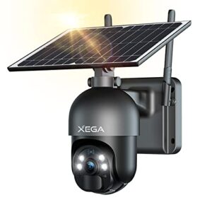 xega 4g lte cellular security camera outdoor solar camera wireless, 2k hd color night vision ptz 360° view, smart pir motion detection, 2 way talk, no wifi, sim card included, ip66 – us version