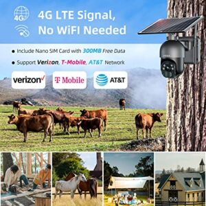 Xega 4G LTE Cellular Security Camera Outdoor Solar Camera Wireless, 2K HD Color Night Vision PTZ 360° View, Smart PIR Motion Detection, 2 Way Talk, No WiFi, SIM Card Included, IP66 - US Version