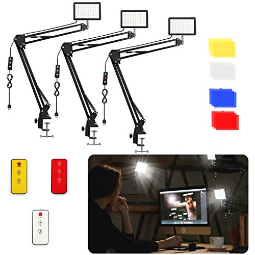 3 Packs 70 LED Video Conference Lighting with C Clamp Arm Stand/Color Filters, Obeamiu 5600K USB Studio Light Kit for Photography, Portrait YouTube, Zoom Call, Live Streaming