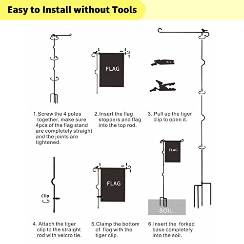 Garden Flag Holder Stand, 50"H Garden Flag Pole for Outside Lawn, Solid Anti-rust Yard Flag Holder with Clip and Stoppers, Heavy Duty Flag Stand Fit 12x18 American Fall Small Garden Flags (1 Pack)