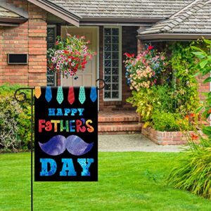 Morigins Happy Father's Day Garden Flag Double sided Colorful Tie and Mustache Yard Outdoor Decoration 12.5x18 Inch