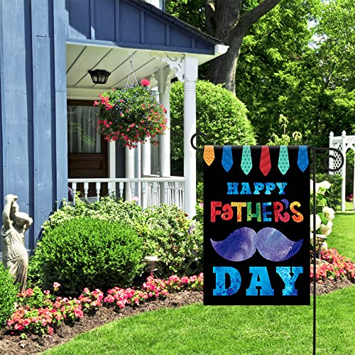 Morigins Happy Father's Day Garden Flag Double sided Colorful Tie and Mustache Yard Outdoor Decoration 12.5x18 Inch