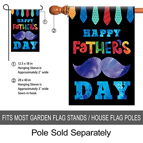 Morigins Happy Father's Day Garden Flag Double sided Colorful Tie and Mustache Yard Outdoor Decoration 12.5x18 Inch