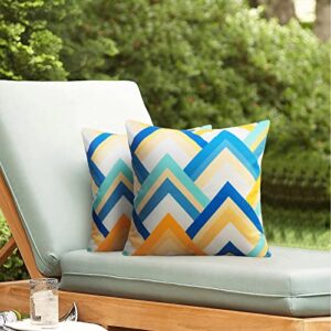 Pyonic Pack of 2 Decorative Outdoor Waterproof Pillow Covers 18x18 Square Garden Outside Polyester Throw Pillow Covers for Patio Tent Couch Funiture, Colorful Blue Yellow …