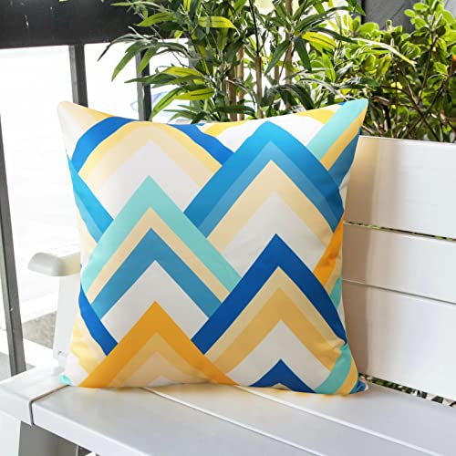 Pyonic Pack of 2 Decorative Outdoor Waterproof Pillow Covers 18x18 Square Garden Outside Polyester Throw Pillow Covers for Patio Tent Couch Funiture, Colorful Blue Yellow …