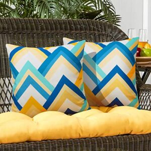 Pyonic Pack of 2 Decorative Outdoor Waterproof Pillow Covers 18x18 Square Garden Outside Polyester Throw Pillow Covers for Patio Tent Couch Funiture, Colorful Blue Yellow …