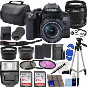 camera eos rebel t8i dslr camera w/ef-s 18-55mm f/4-5.6 is stm zoom lens bundle with wide angle + telephoto lens + 128gb memory + case + tripod + 3 pc filter kit + more
