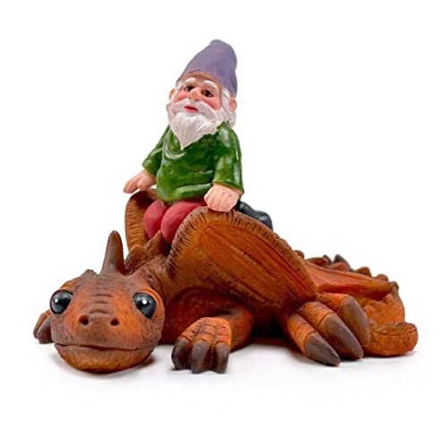 4.5" Training Gnomes Dragon Garden Gnome Statues Outdoor Decor Fairy Garden Accessories Training Dragon Gnomes Dinosaur Training Gnomes Garden Art Outdoor