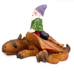 4.5" Training Gnomes Dragon Garden Gnome Statues Outdoor Decor Fairy Garden Accessories Training Dragon Gnomes Dinosaur Training Gnomes Garden Art Outdoor