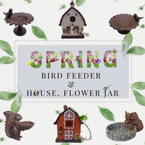 Comfy Hour 7" Cast Iron Bird on Top of Bird Bath/Feeder for Outdoor Garden Decoration, Brown, Spring in Garden Collection