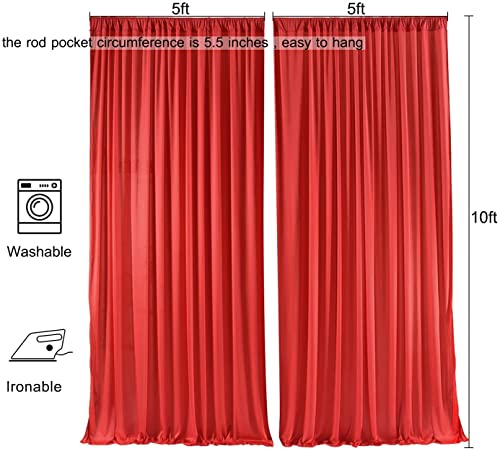 AK TRADING CO. 10 feet x 10 feet Polyester Backdrop Drapes Curtains Panels with Rod Pockets - Wedding Ceremony Party Home Window Decorations - RED (DRAPE-5x10-RED)