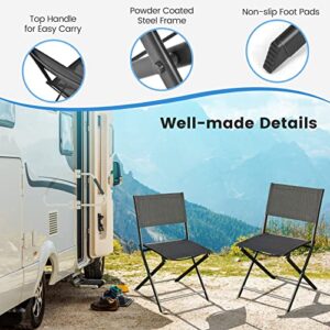 Tangkula Patio Folding Chairs Set of 4, Outdoor Portable Camping Chairs with Breathable Fabric Backrest & Seat, Heavy Duty Steel Dining Chairs Sling Chairs for Poolside, Yard, Garden, Deck, Lawn