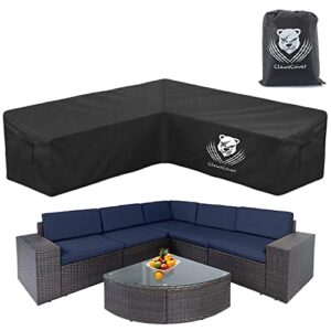 waterproof outdoor patio v-shaped sectional sofa couch covers,heavy duty wicker rattan furniture set cover,uv-resistant durable polyester cloth,air vent,6 windproof strap,91l/91lx34dx31h inch