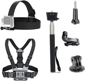vvhooy 3 in 1 universal action camera accessories kit – head strap mount/chest harness/selfie stick compatible with gopro hero 11 10 9 8 7 6 5/akaso ek7000/v50/brave 7/dragon touch action camera