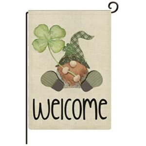 welcome st patrick’s day green shamrock clovers leaf lucky double sided garden yard flag 12″ x 18″, irish leprechaun gold pot coin rainbow horseshoe beers decorative garden flag banner for outdoor home-l13