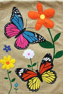 butterfly dance burlap spring garden flag floral 12.5″ x 18″ briarwood lane