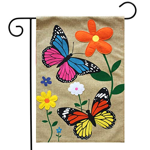 Butterfly Dance Burlap Spring Garden Flag Floral 12.5" x 18" Briarwood Lane