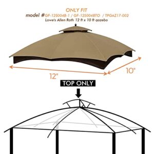 Tanxianzhe Replacement Canopy Top Double Tiered Canopy Cover Roof with Air Vent ONLY FIT for Lowe's Allen Roth 10'x12’ Gazebo #GF-12S004B-1 (Khaki)