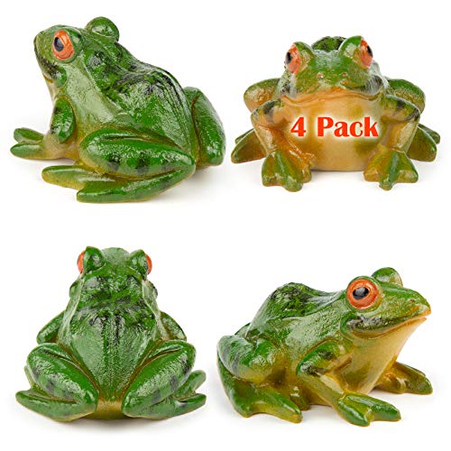 IKAYAS 4 Pcs Cute Miniature Frog Statue Outdoor Garden Frog Statue Frog Figurines Frog Accessories Animal Sculpture Simulated Frogs for Garden Yard Decorations