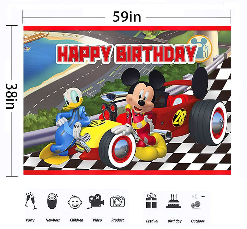 Mickey and The Roadster Racers Backdrop for Birthday Party Decorations Mickey Banner for Baby Shower Party Supplies 5x3ft